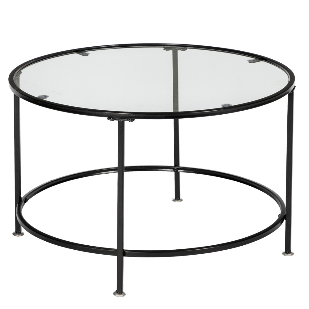 2 Layers 5mm Thick Tempered Glass Countertops Round Wrought Iron Coffee Table