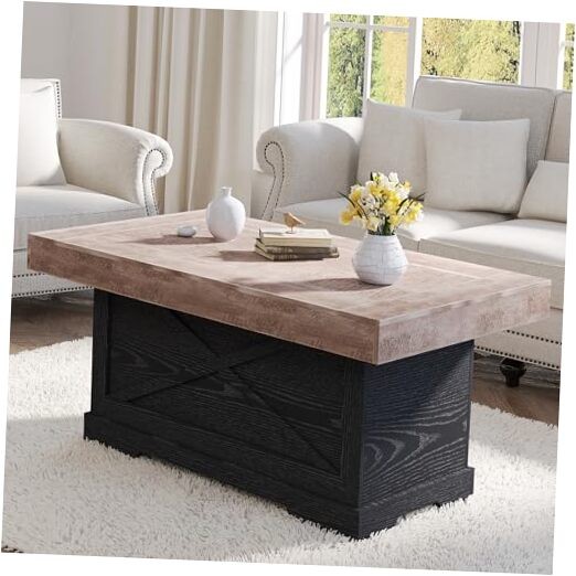 Coffee Table 39 in Rustic Center Table with X-Design Rectangular Dark Oak Black