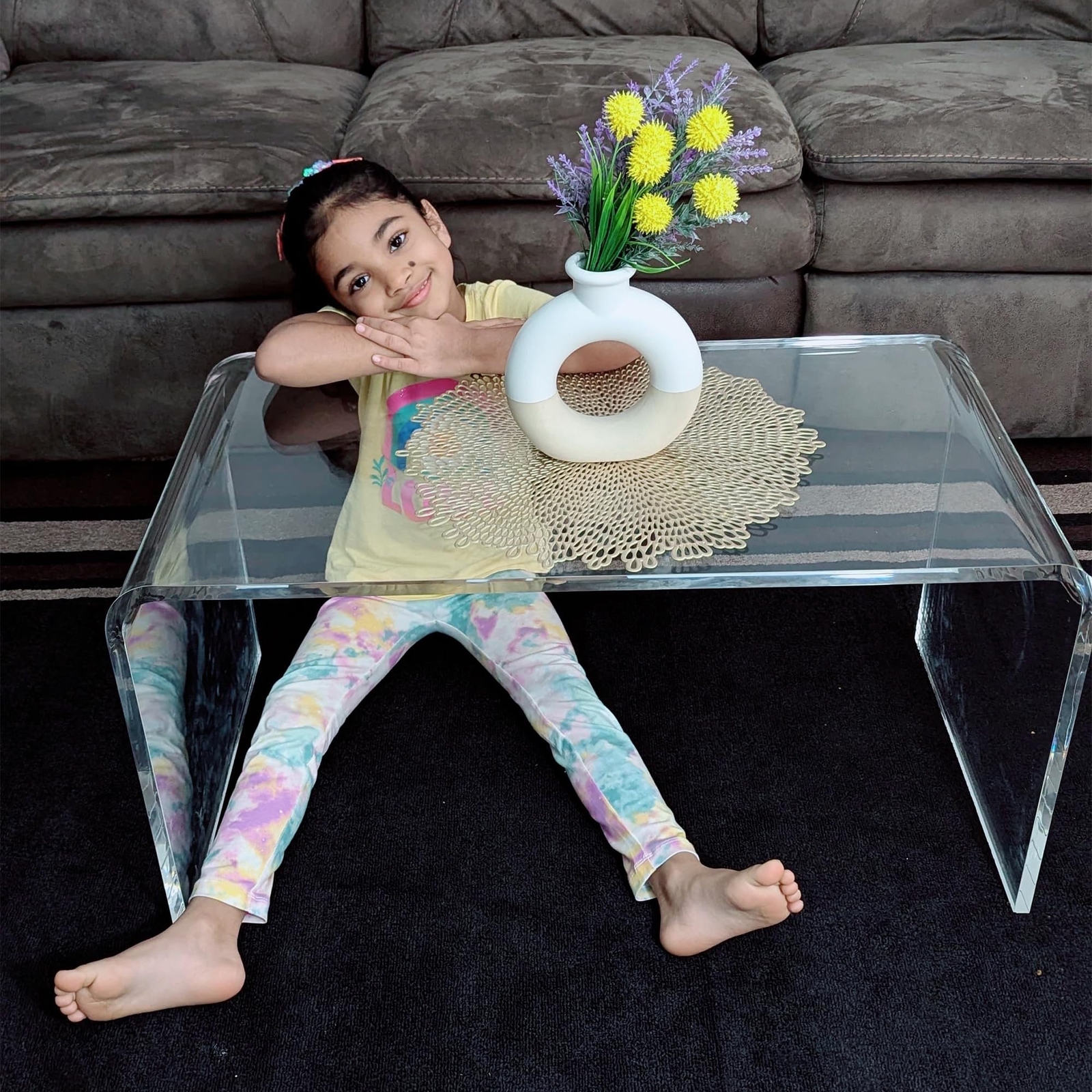 HOMCOM 32″ Long Rectangle All Acrylic 15mm Thick Waterfall Coffee Table Clear