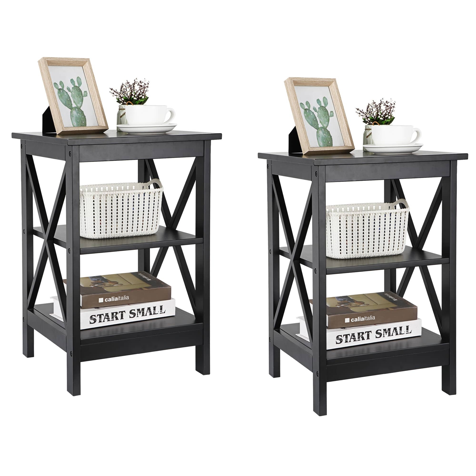 2PCS 3 Tier End Table Beside Sofa Table Saving Space for Bedroom Living Room