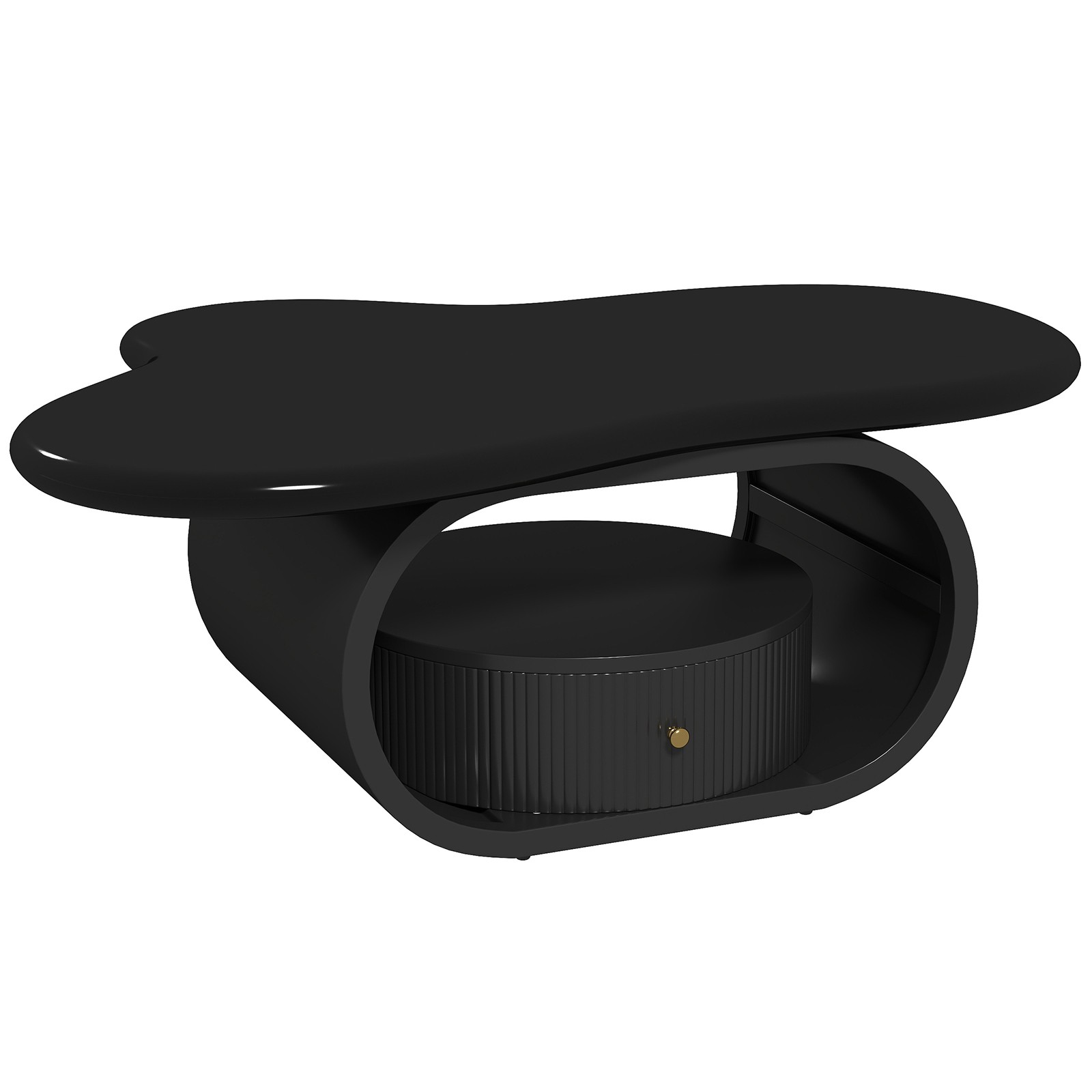 Modern 39″ Black Coffee Table Cloud Center Table MDF Metal w/ Drawer Living Room
