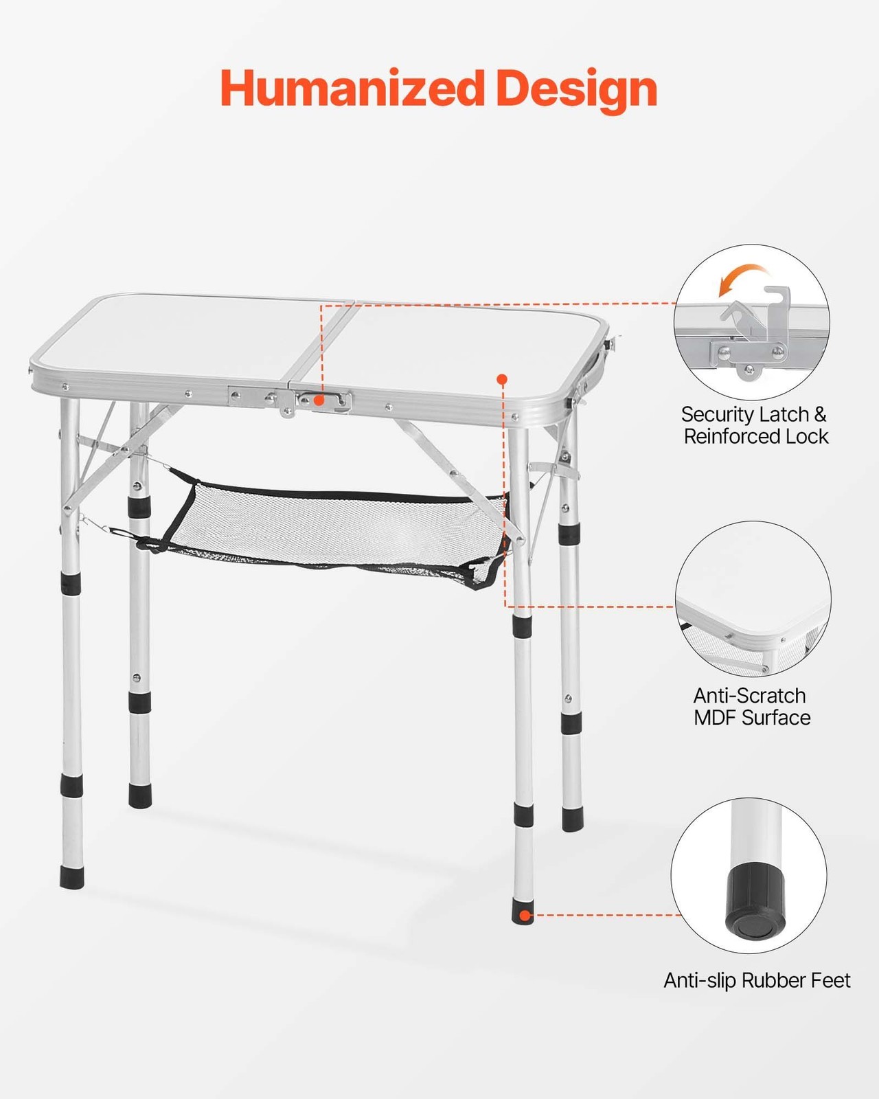 23.6×15.7in 3-Adjustable-Level Aluminum MDF Folding Table 66lb Silver