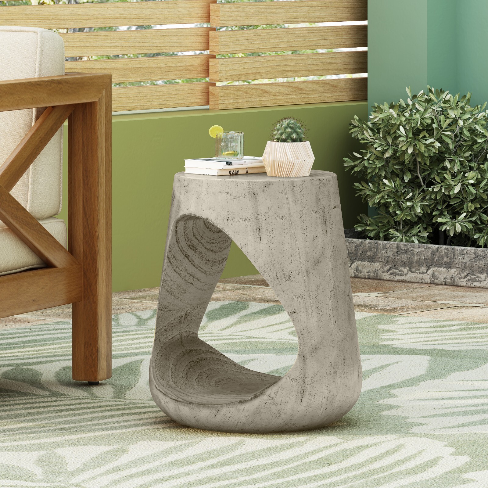 Unique Wood Grain Design Weather-Resistant MGO Side Table Coffee Table