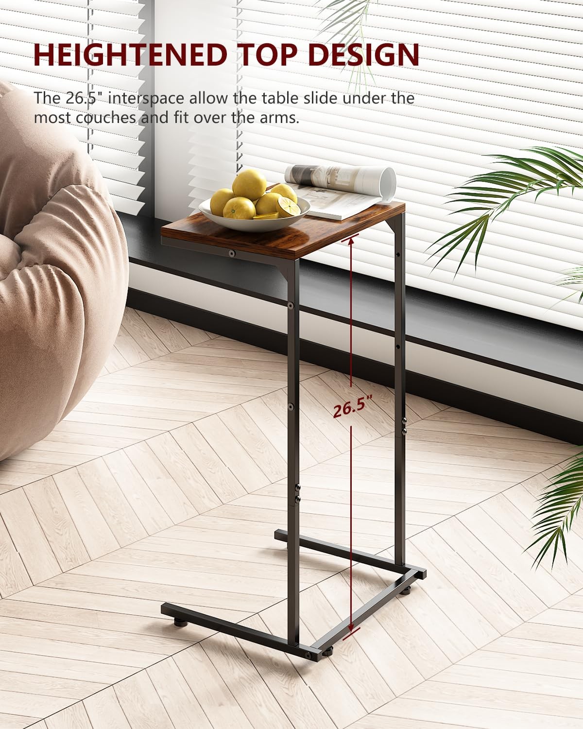 C Shaped End Table, Small Side Table for Couch and Recliner, Slide Under Sofa
