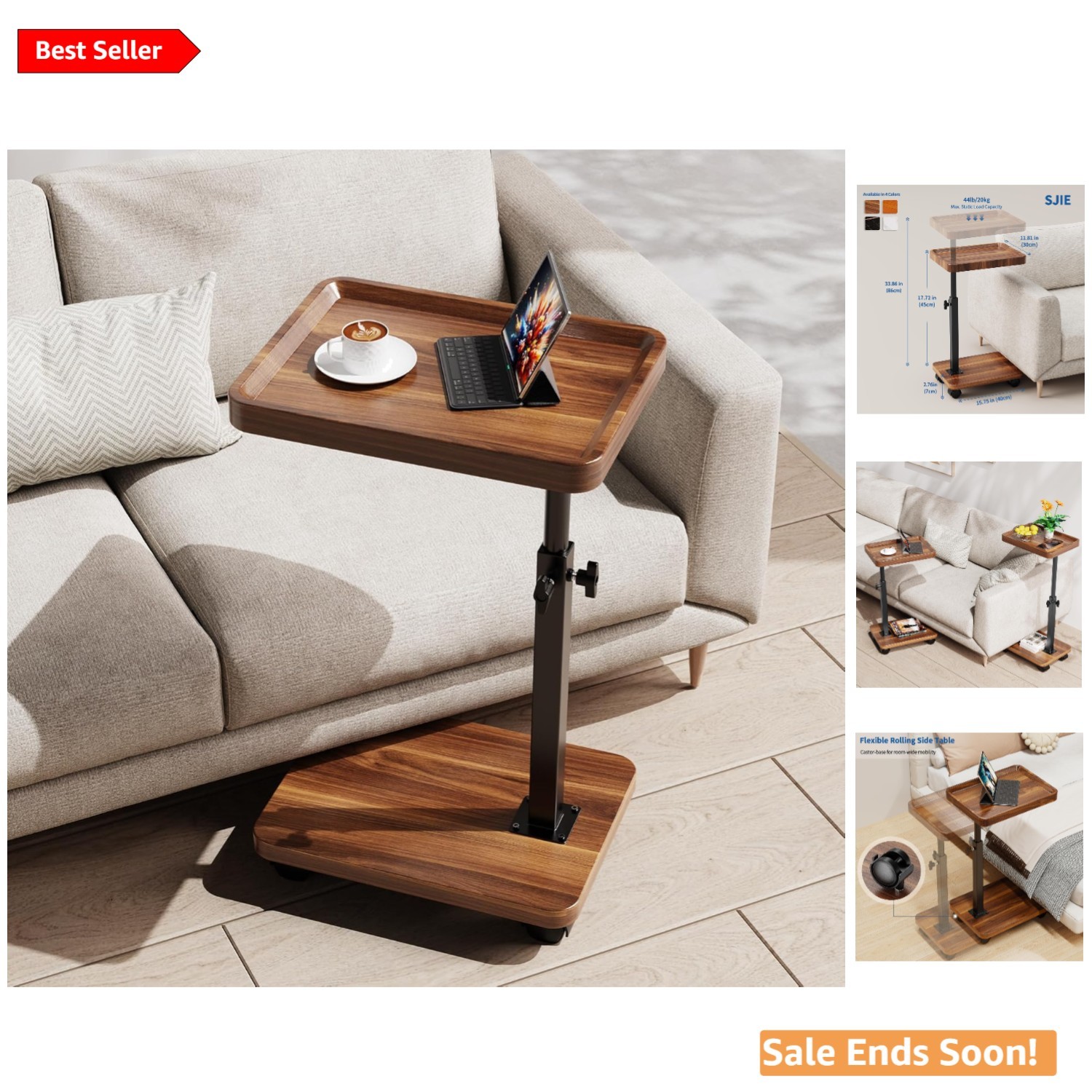 Versatile Swivel Side Table on Wheels – Ideal for Living Room & Bedroom Use