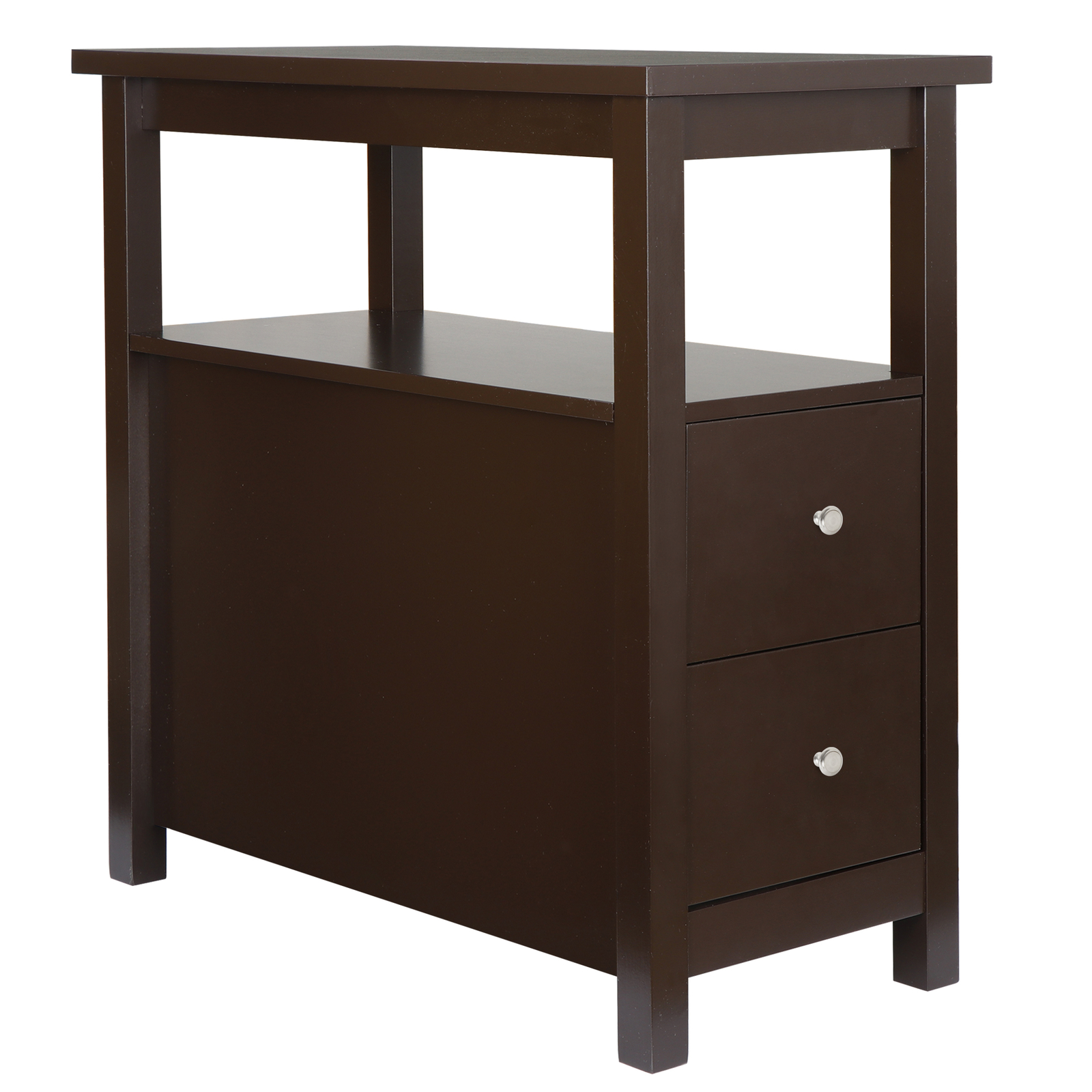 Chairside End Table with 2 Drawer and Shelf Narrow Side Table Home Decor Storage