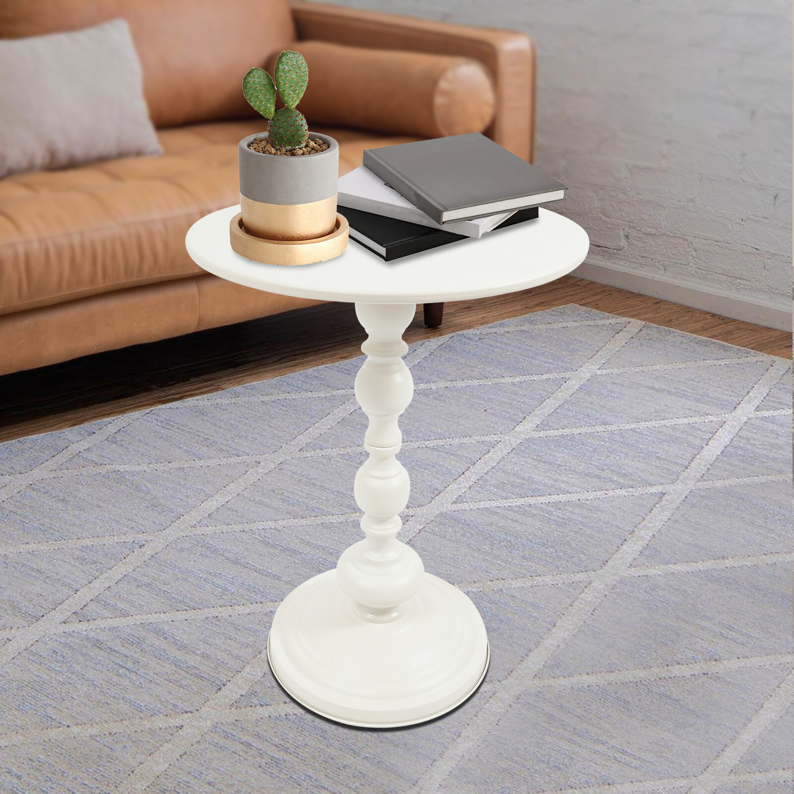 Round Side Table Retro Coffee End Table Small Accent Pedestal Table White Home