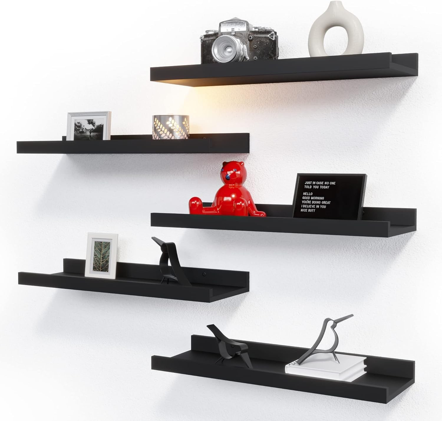 RICHER HOUSE 5 Set Floating Wall Mounted Shelves, Black 5pcs*15.75in,