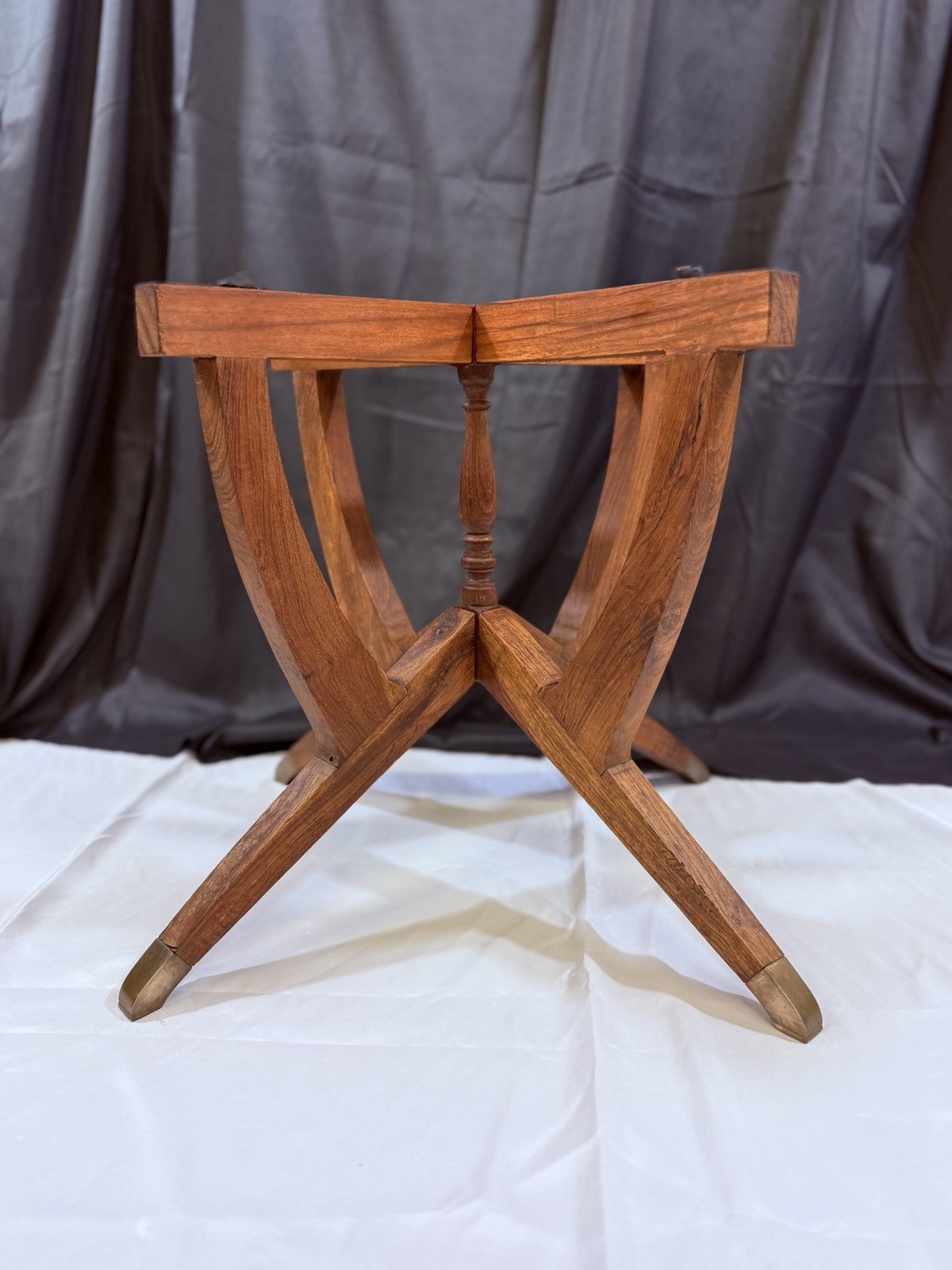Vintage Brass Boho Moroccan Tray Folding Teak Wood Table Pie Crust MCM