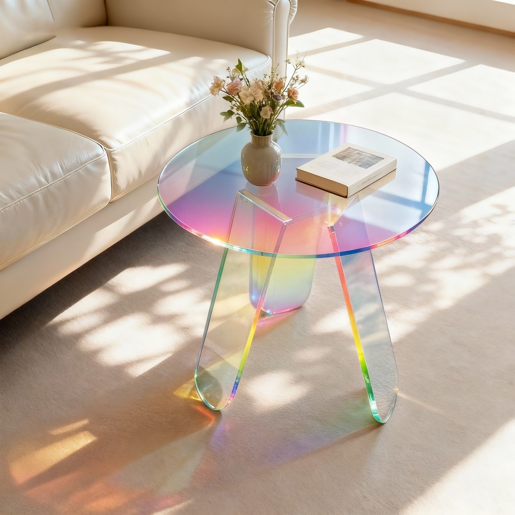 Premium Acrylic Side Table 18.11×17.52 inch Clear Modern Iridescent Coffee Table