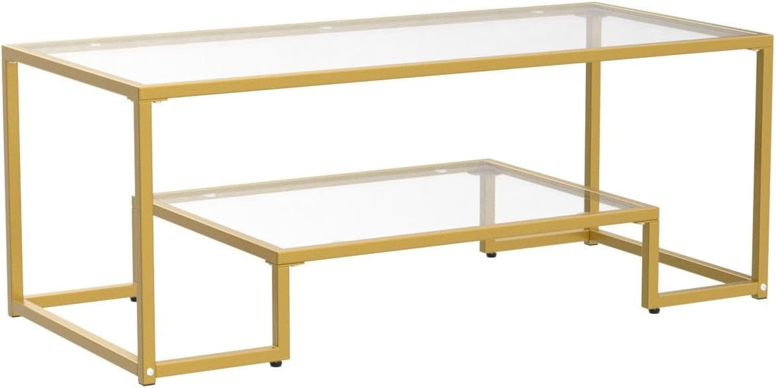 Elegant Two-Tier Golden Metal Glass Coffee Table for Any Room