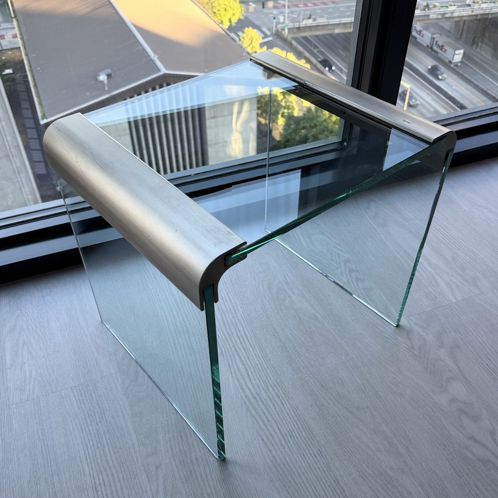 Leon Rosen for Pace Collection Glass & Chrome Waterfall Side Table Vintage 1970s