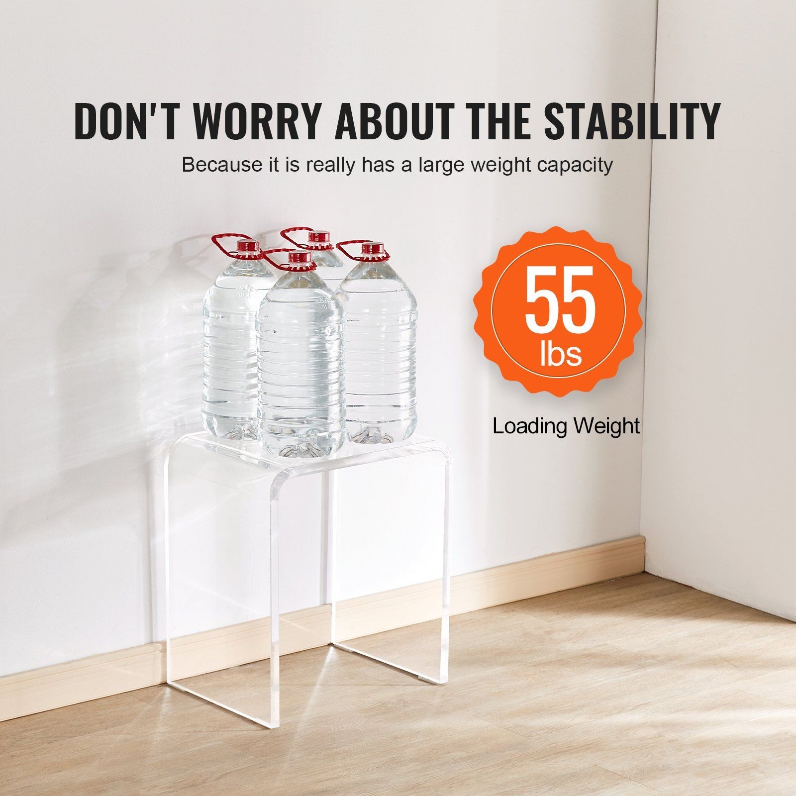 No-assembly U-shape acrylic end table 6.3x12x18.1in 18mm 55lb capacity