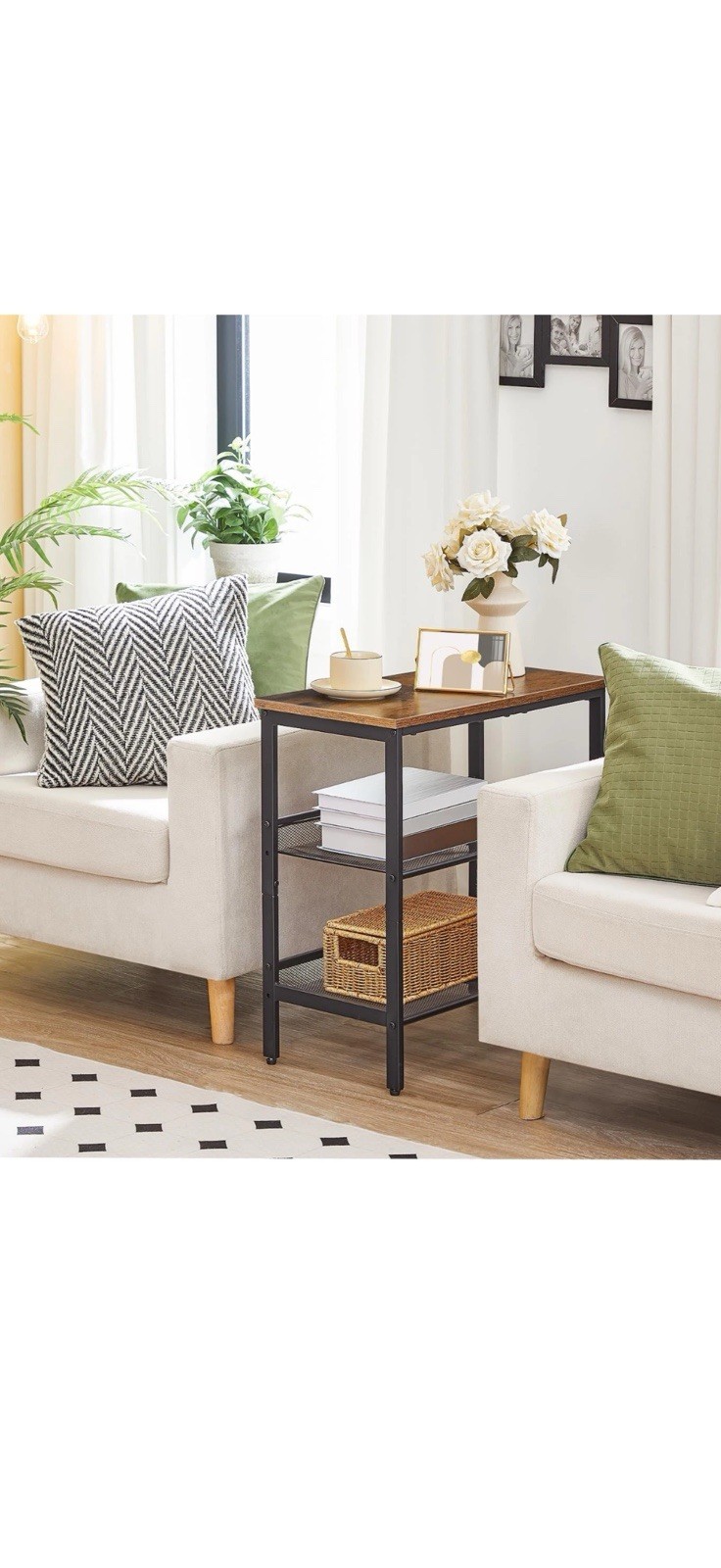 End Table, 3-Tier Narrow Side Table, Nightstand with 2 Flat or Slant Adjustable