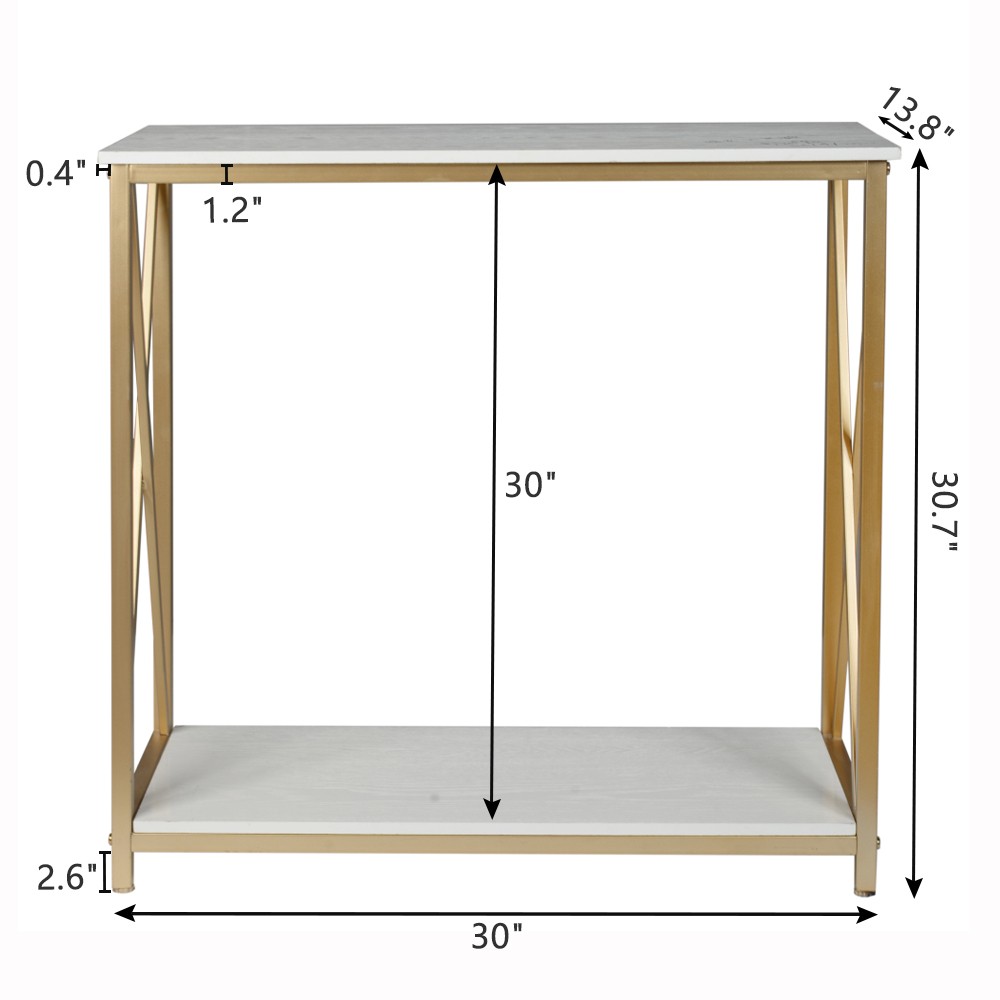 2-Tier Console Table Gold Sofa Entry Table with White Top and Gold Metal Frame