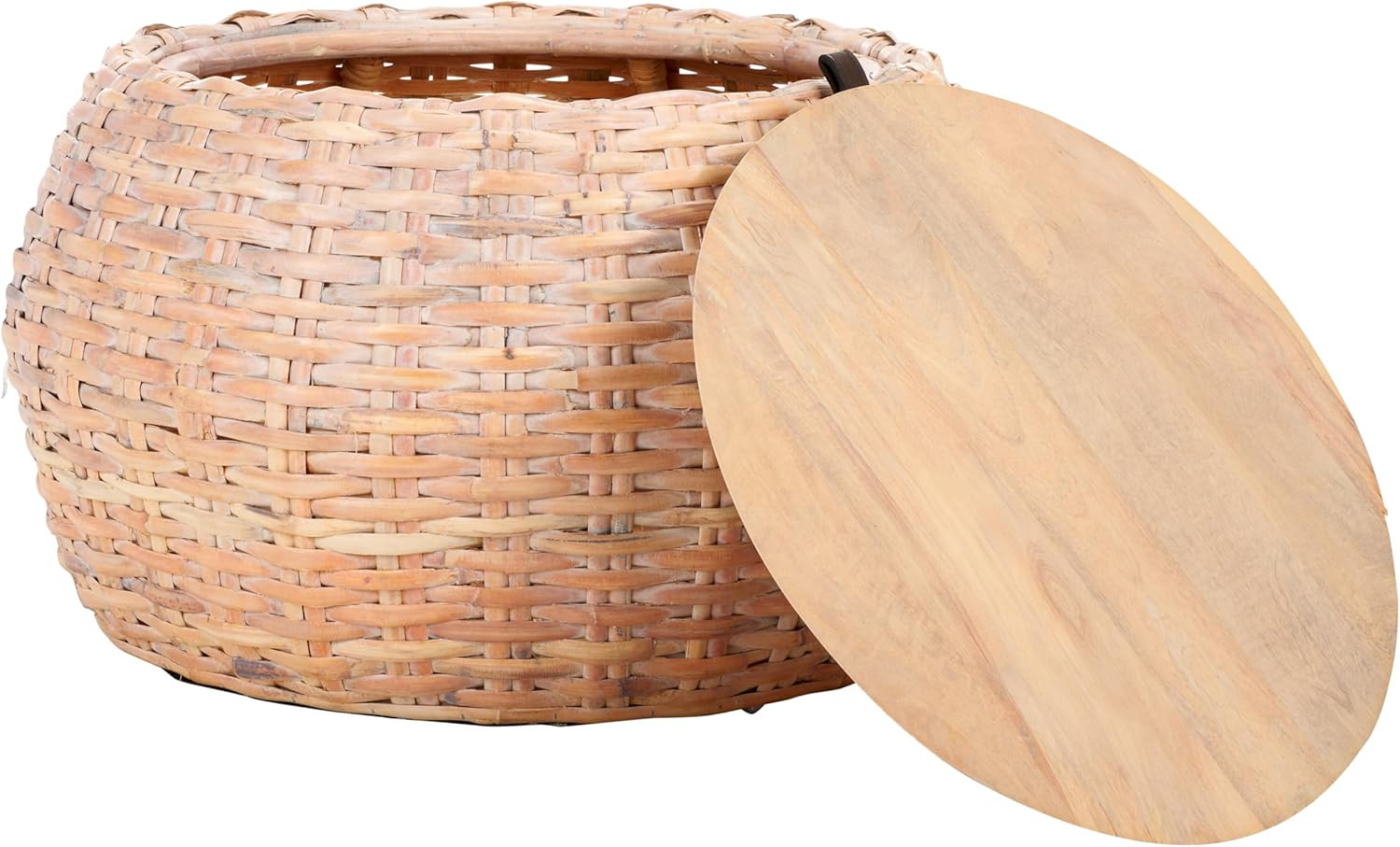 Klarysa Natural White Wash Wood & Rattan Stylish Storage Coffee Table
