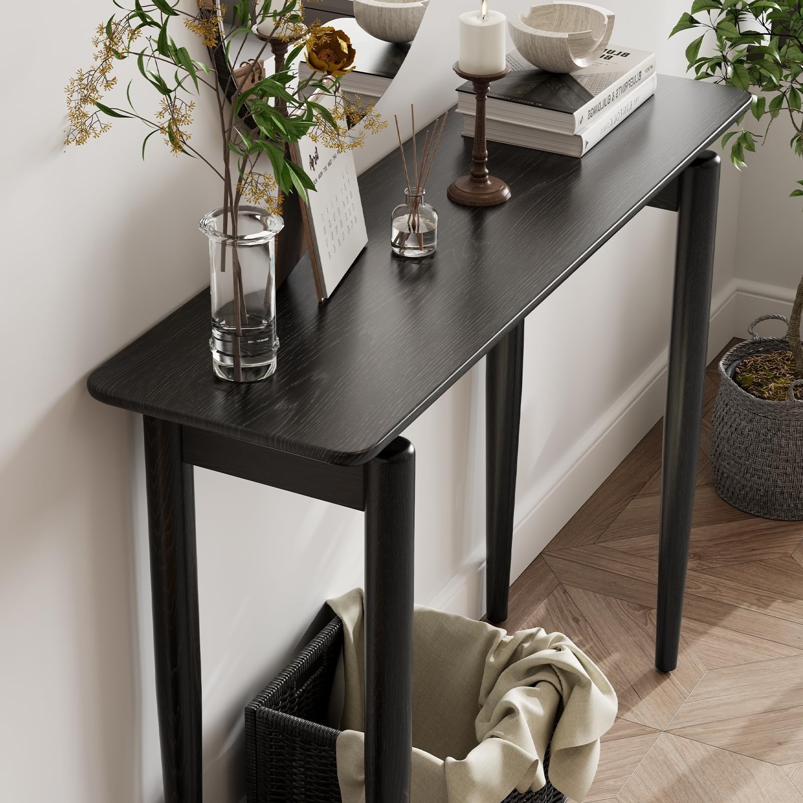 Wood Console Table Black Entryway Table, Thin Console Table, Sofa Tables 39.4 in