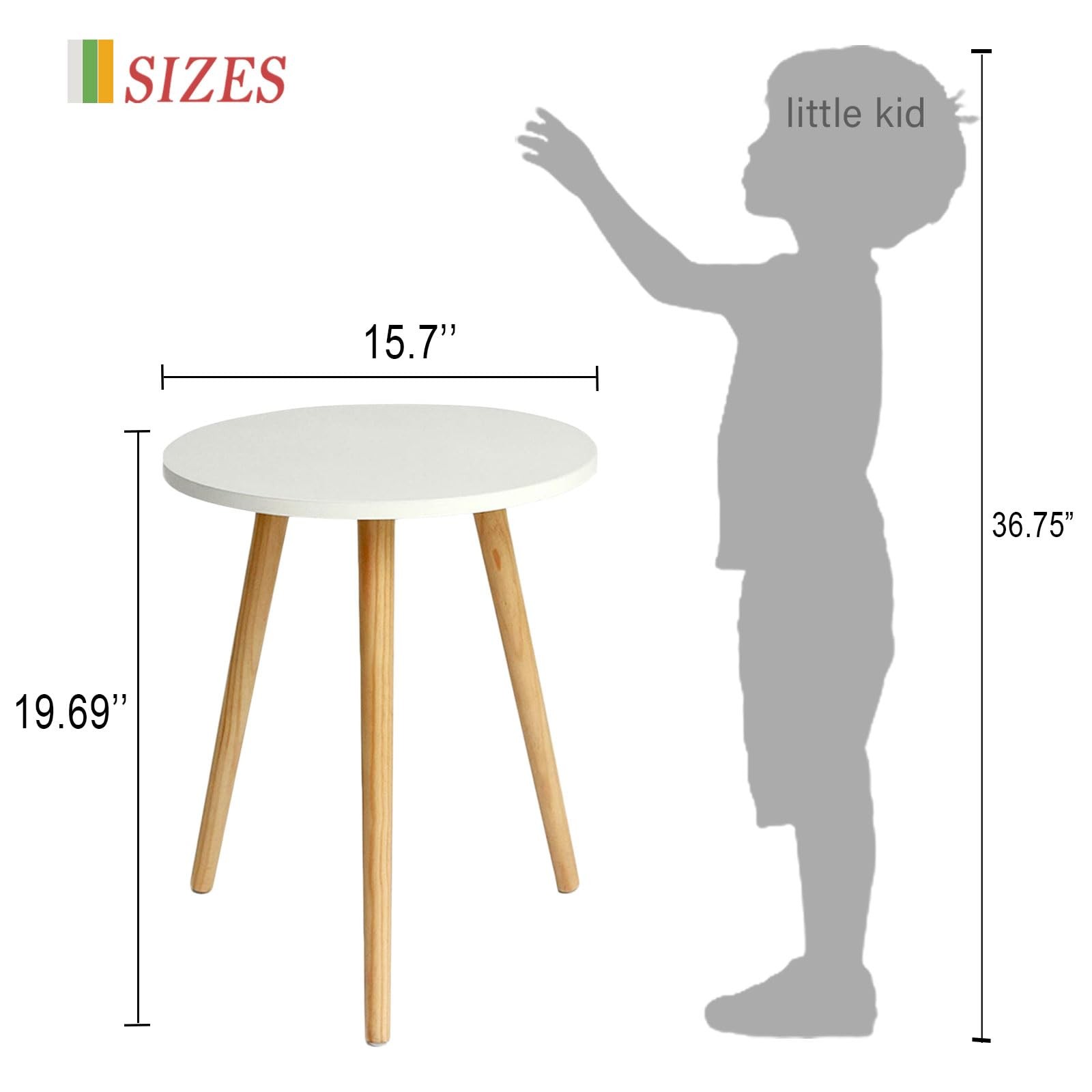AWASEN Round Side Table, Small Accent Table Nightstand 16 x 19.5 in, White