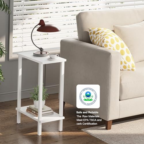 Small Side Table, Narrow End Table, 2-Tier（7.9″D x 15.8″W x 22.5″H） 2 White