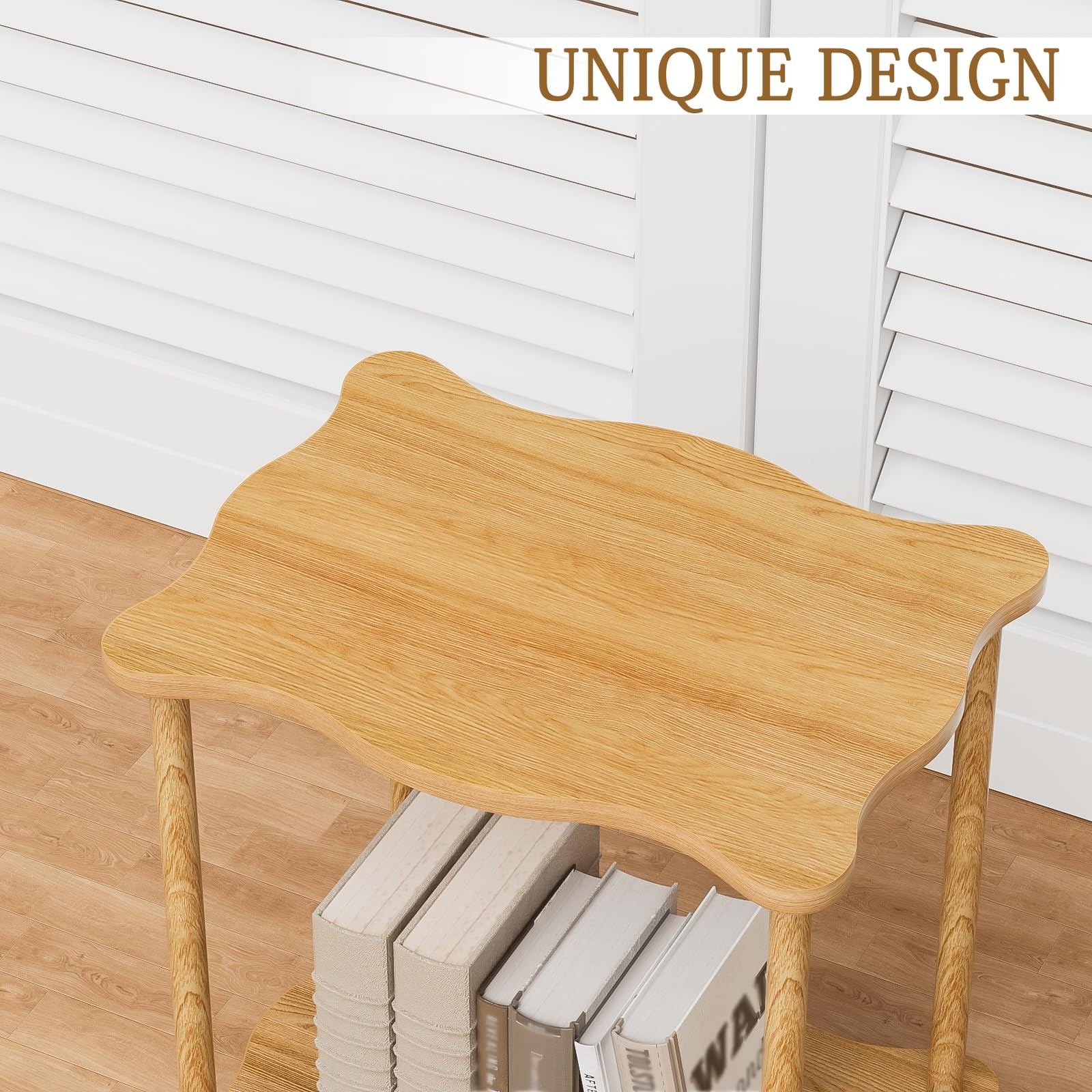 15.7×11.8×17 Inch 2-Tier Low Side Table Space-Saving Nightstand Burlywood