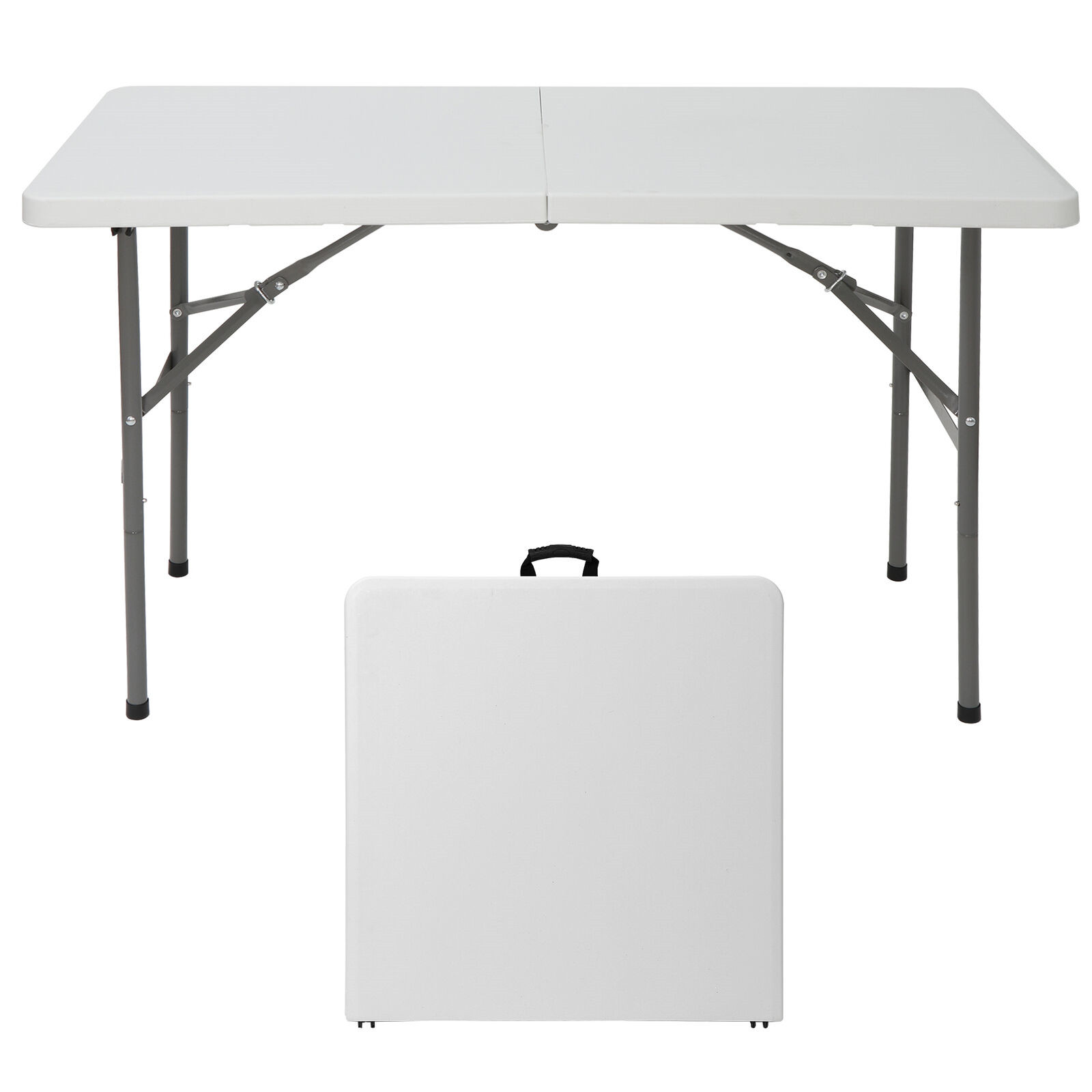 4FT Folable Table Portable w/Handle Safety Lock Outdoor & Indoor White Camping