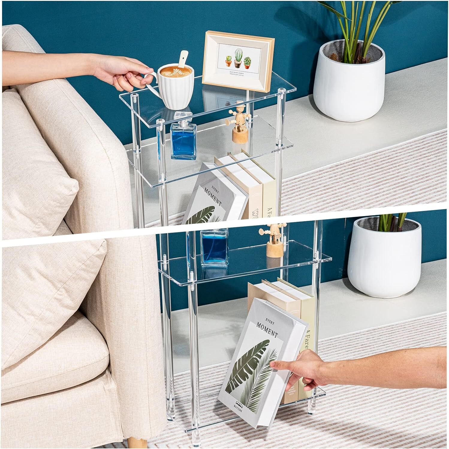 Acrylic Narrow Side Table，7″ Wide Skinny Nightstand/Bedside，Slim Small End Table