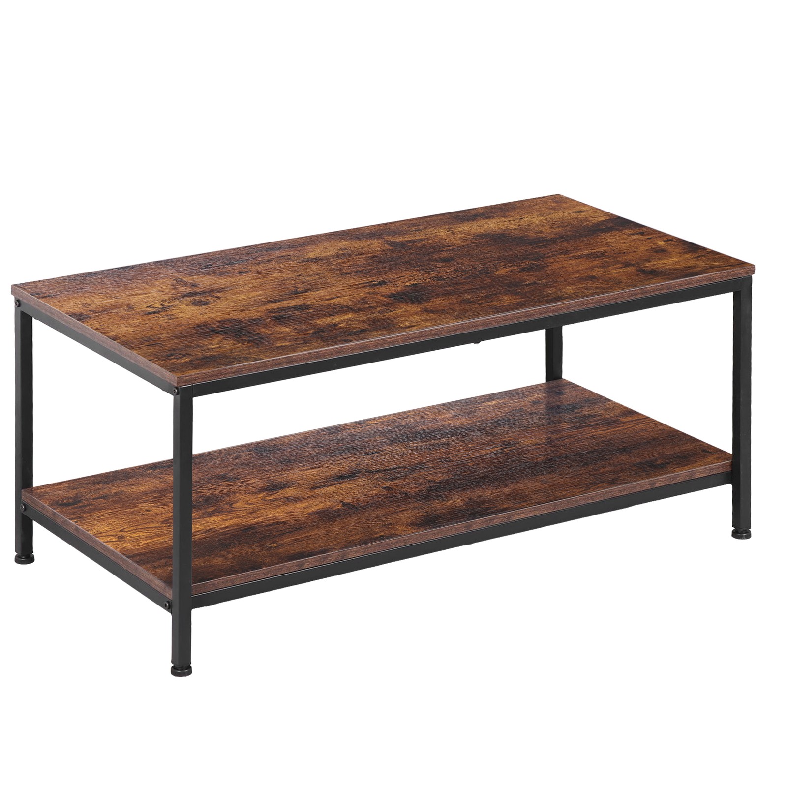 39″ Rectangular Coffee Table Industrial Wood Center Table w/ Storage Shelf Brown