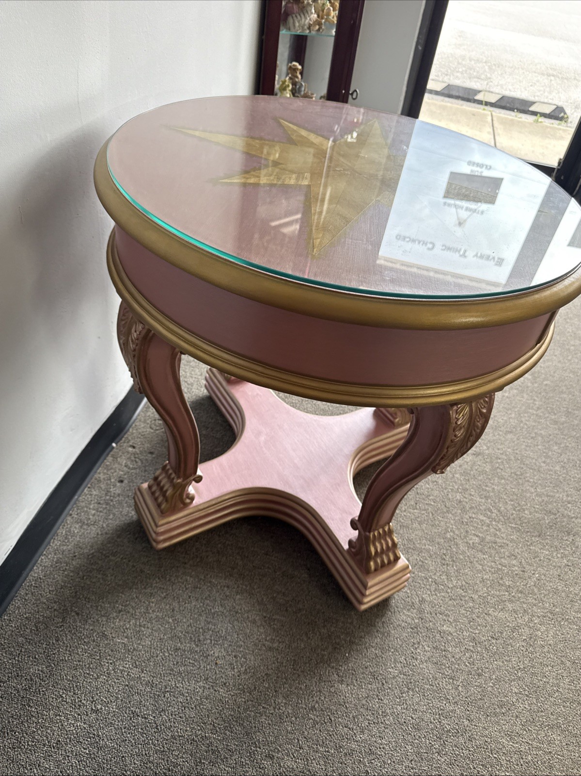 Canterbury Round End Table Custom Painted Rozay Gold Glass Top Accent Table