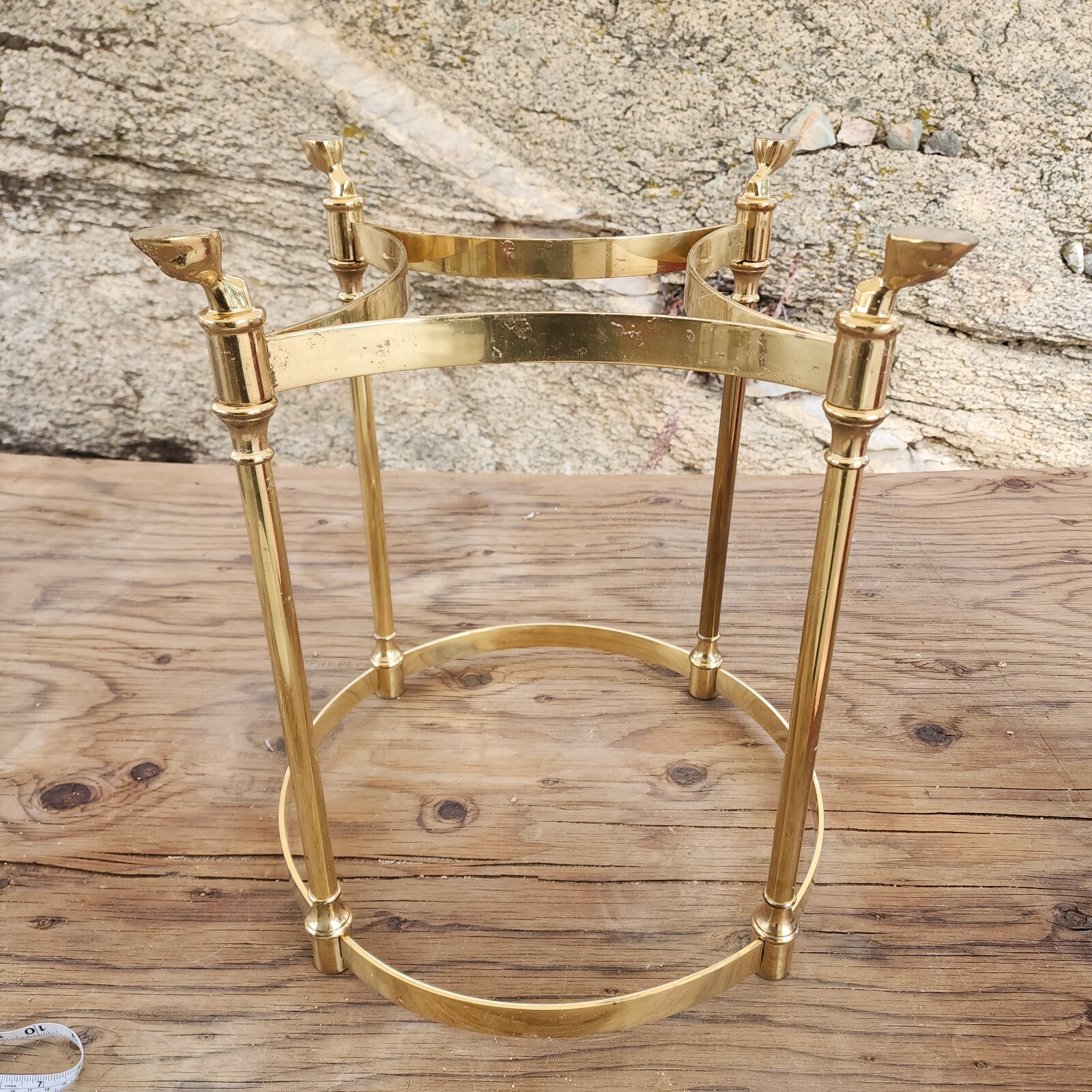 LaBarge Style Polished Golden Brass Octagonal Beveled Glass Side End Table