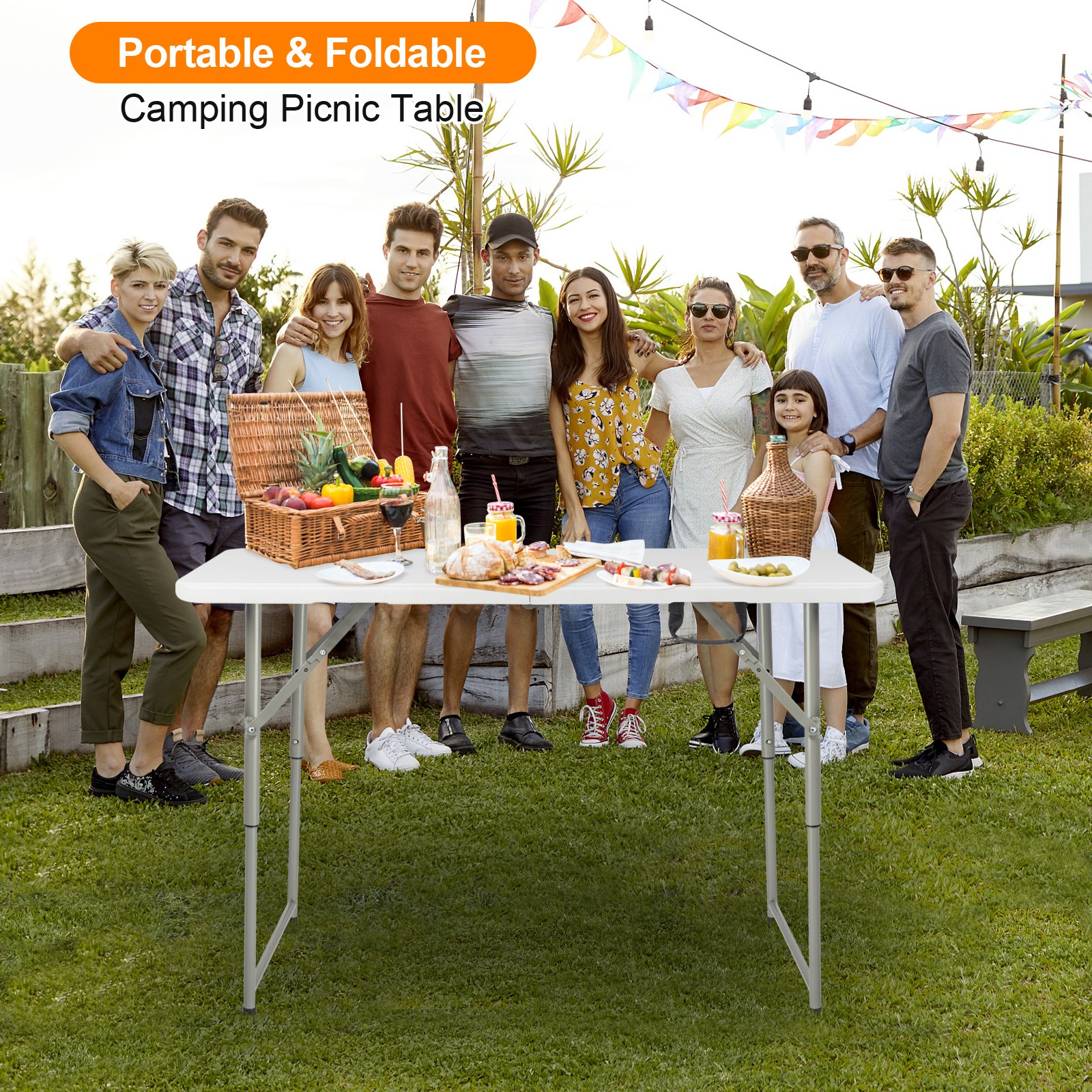 In/Outdoor Portable 4 FT White Foldable Lift Patio Plastic Table for Party