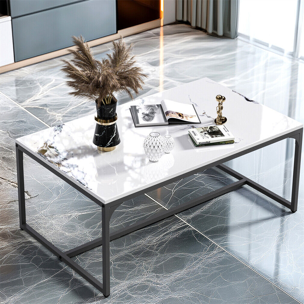 39.4″ Glossy Stoned Living Room Coffee Table Storage Rustproof Top Strong Framed
