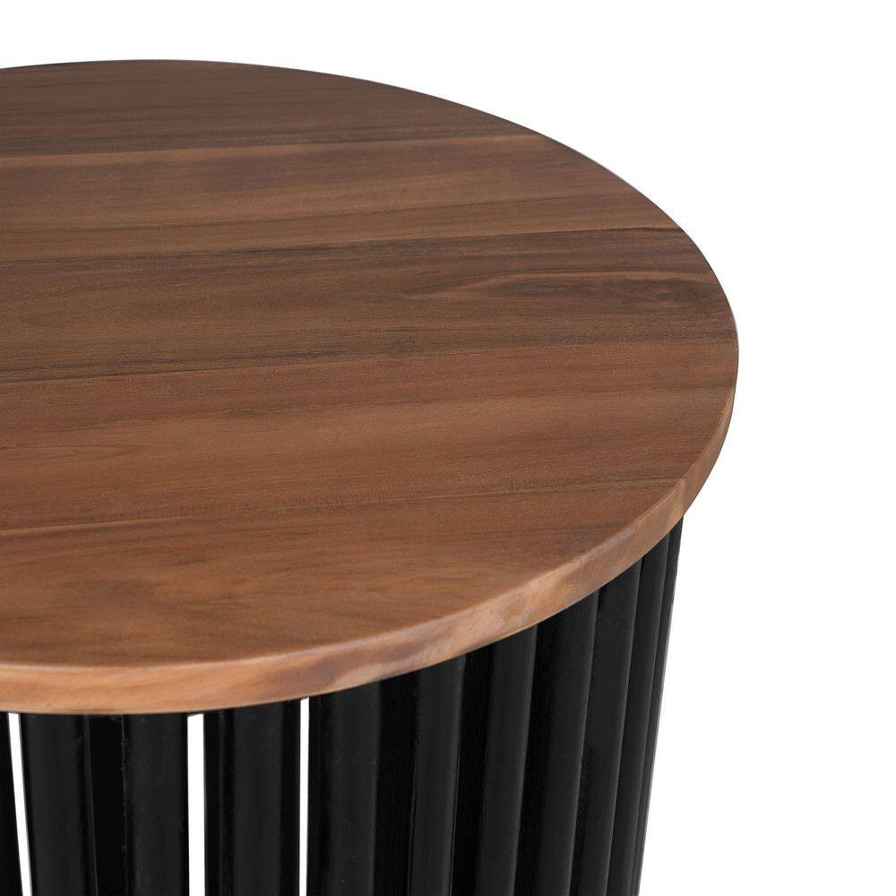 Bryce 17.5 In. Natural and Black round MDF End Table Side Table Solid Wood Base