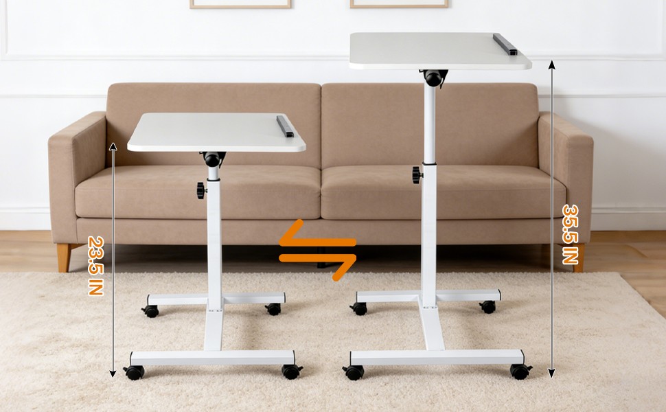Rolling End Table Overbed Bedside Table Sofa Table Laptop Tabe Height Adjustment