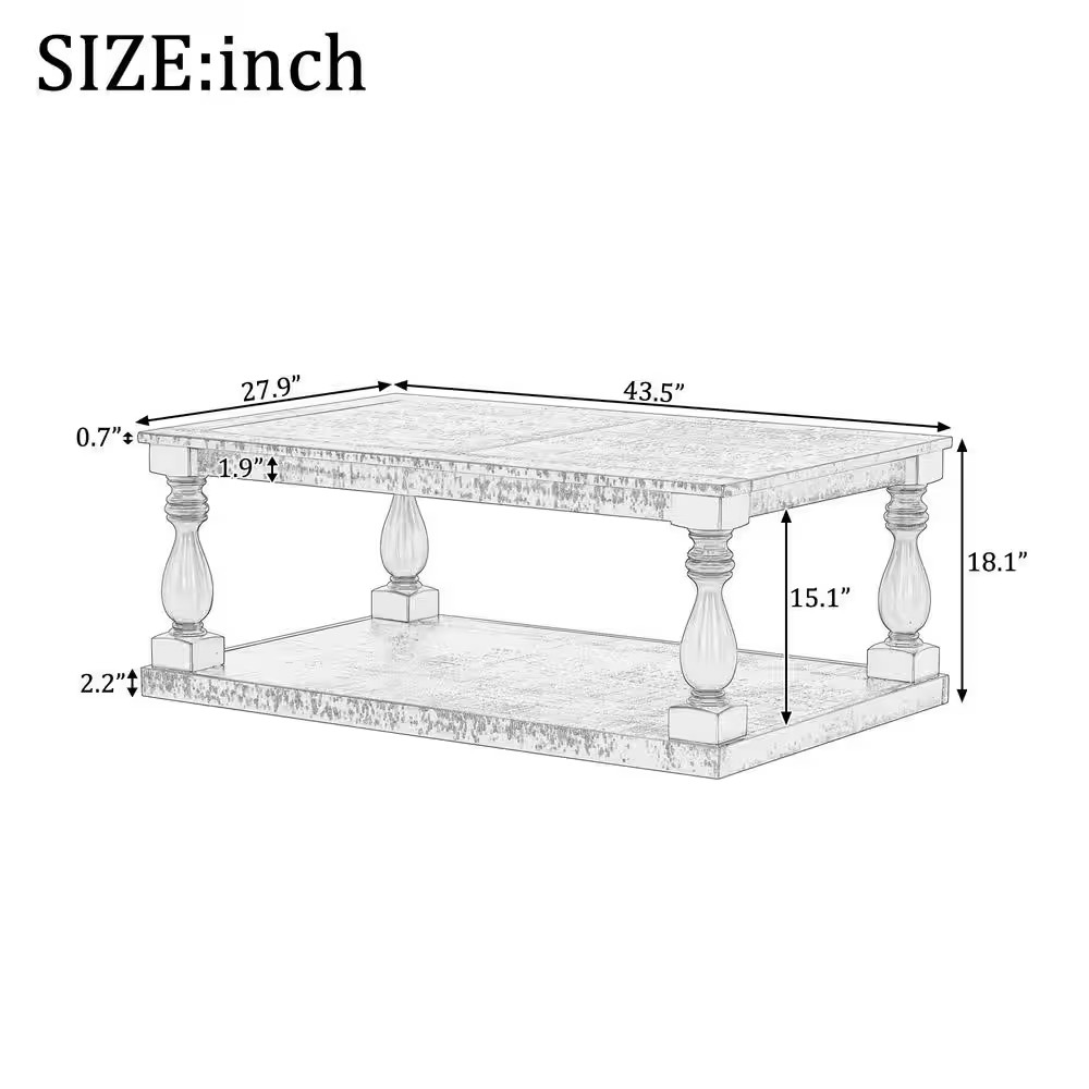 Rustic 43.5 In. Black Rectangle Solid Wood Coffee Table with Storage Shelf, Arti