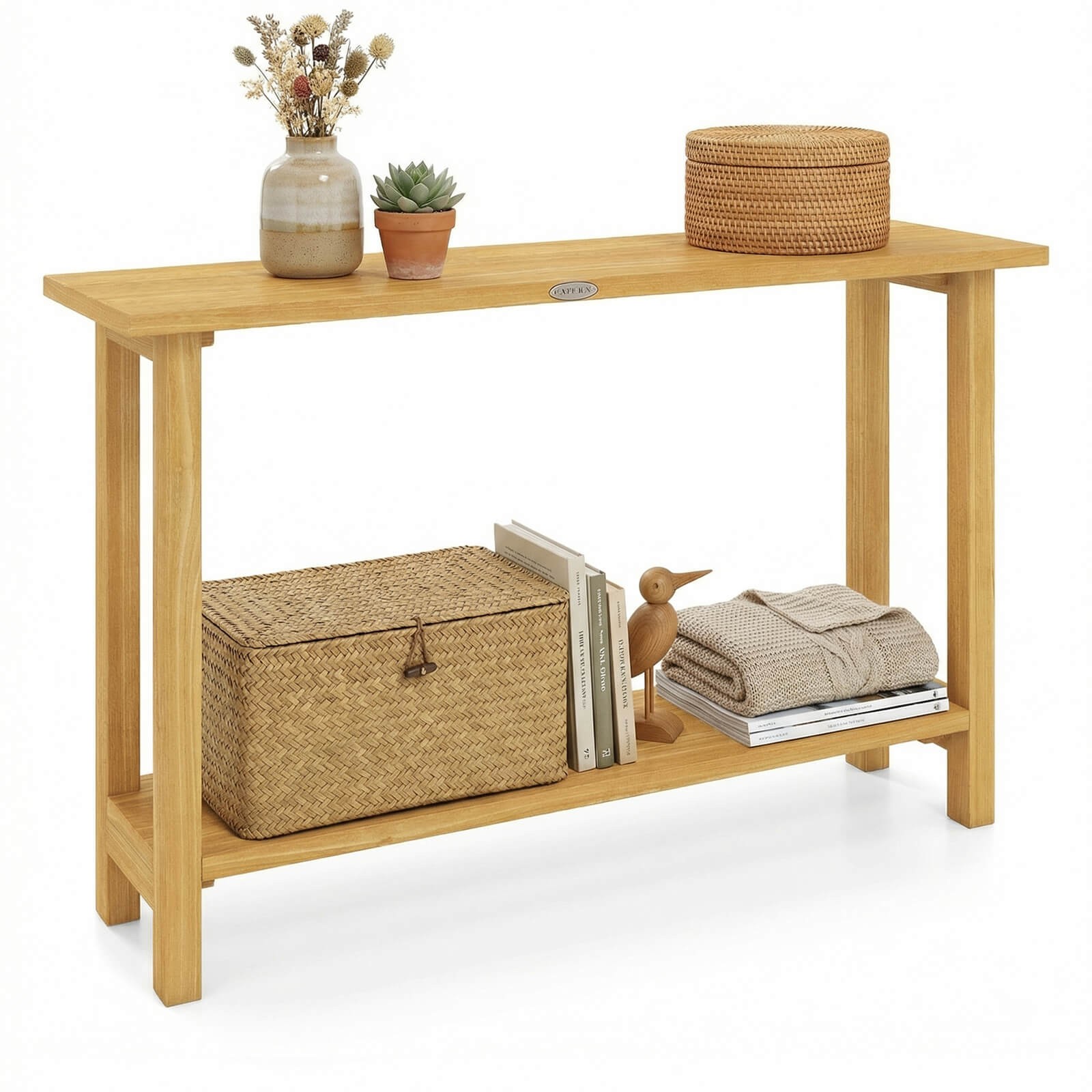 47″Solid Wood Console Table,2-Tier Narrow Farmhouse Sofa Table w/Teak Wood Frame