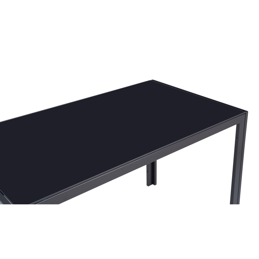 47.25″ Black Glass Dining Table, 4-Seater w/ Metal Frame for Small Spaces