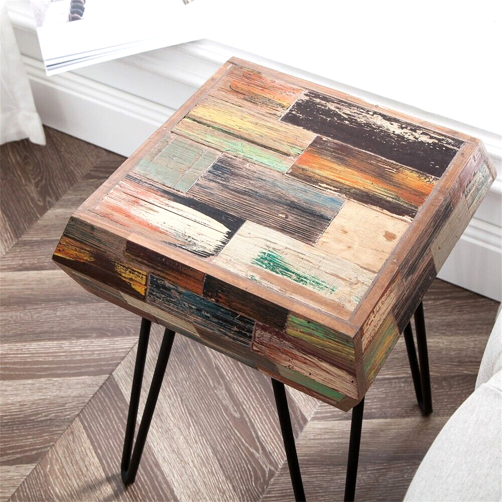 Greenage Side Table Solid Reclaimed Wood Accent Coffee End Table 3D Square