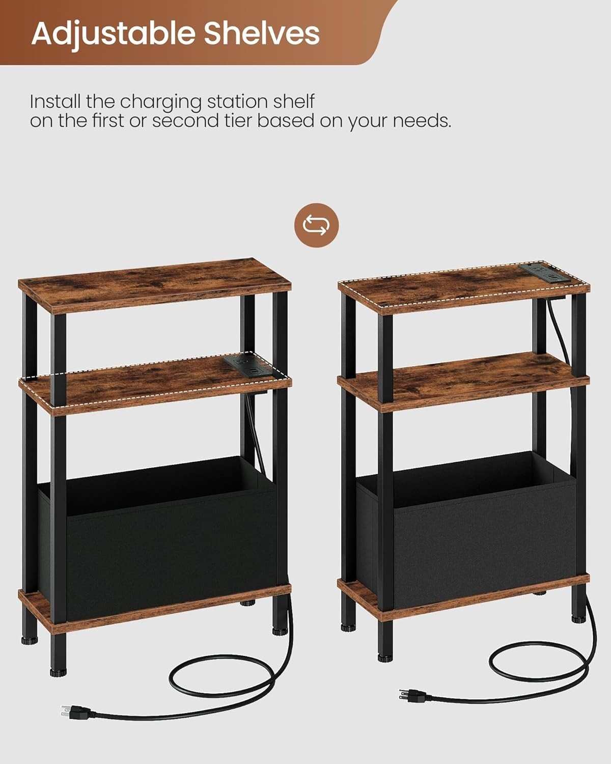 CHOEZON Small Narrow Side Table with Charging Station, Skinny End Table with …