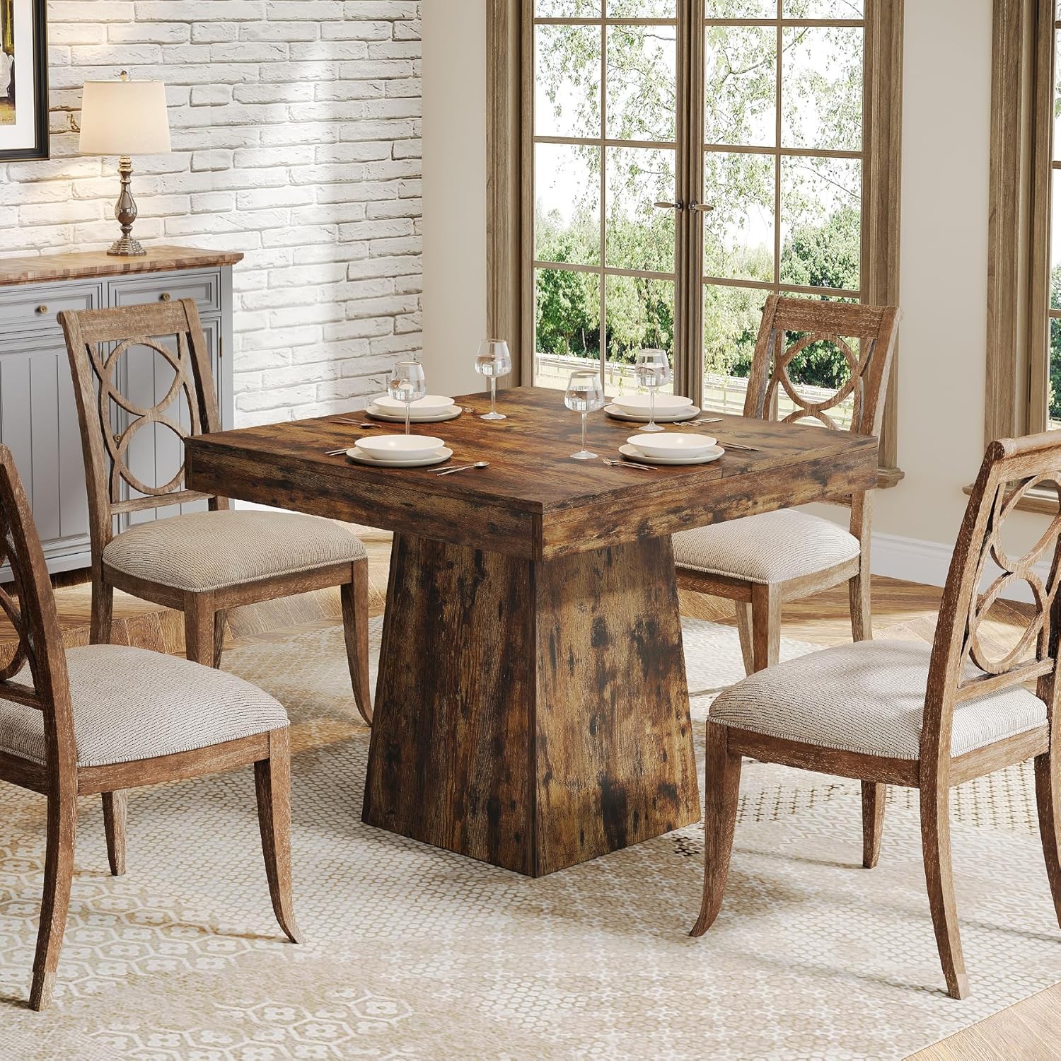 Square Dining Table for 4, 31.5-Inch Small Kitchen Table Farmhouse Dinner Table