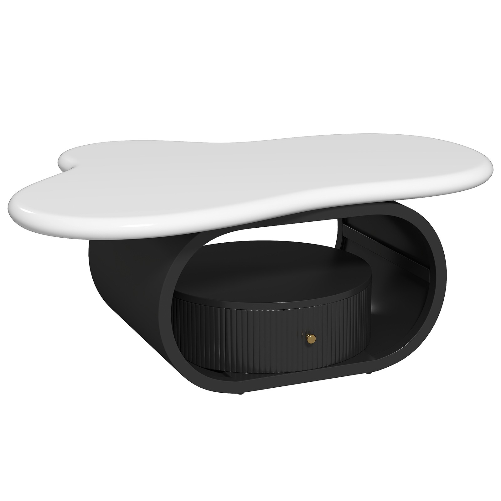 39″ Irregular Cloud Coffee Table MDF Metal Center Table with Drawer Home Office