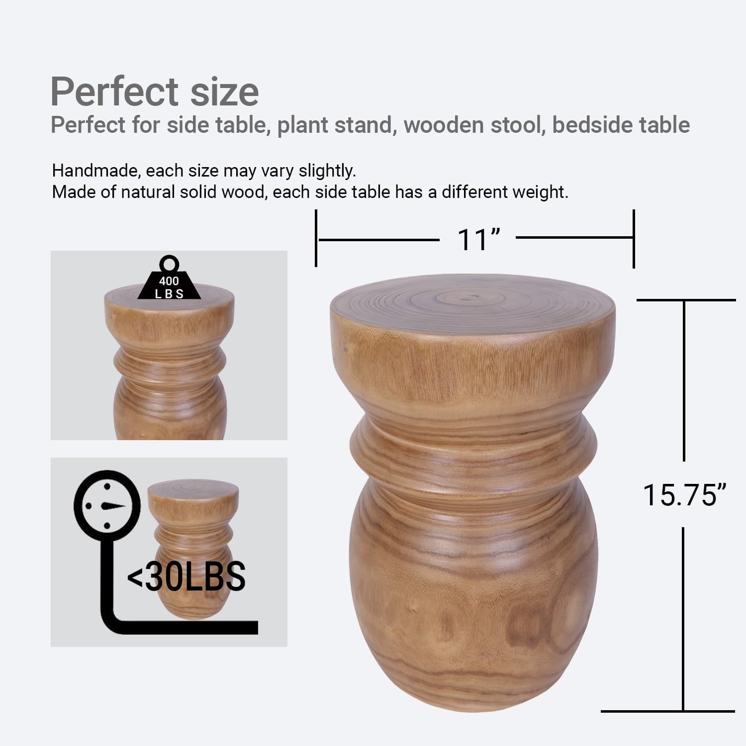 Handcrafted Tree Stump Accent Table 15.75″ H