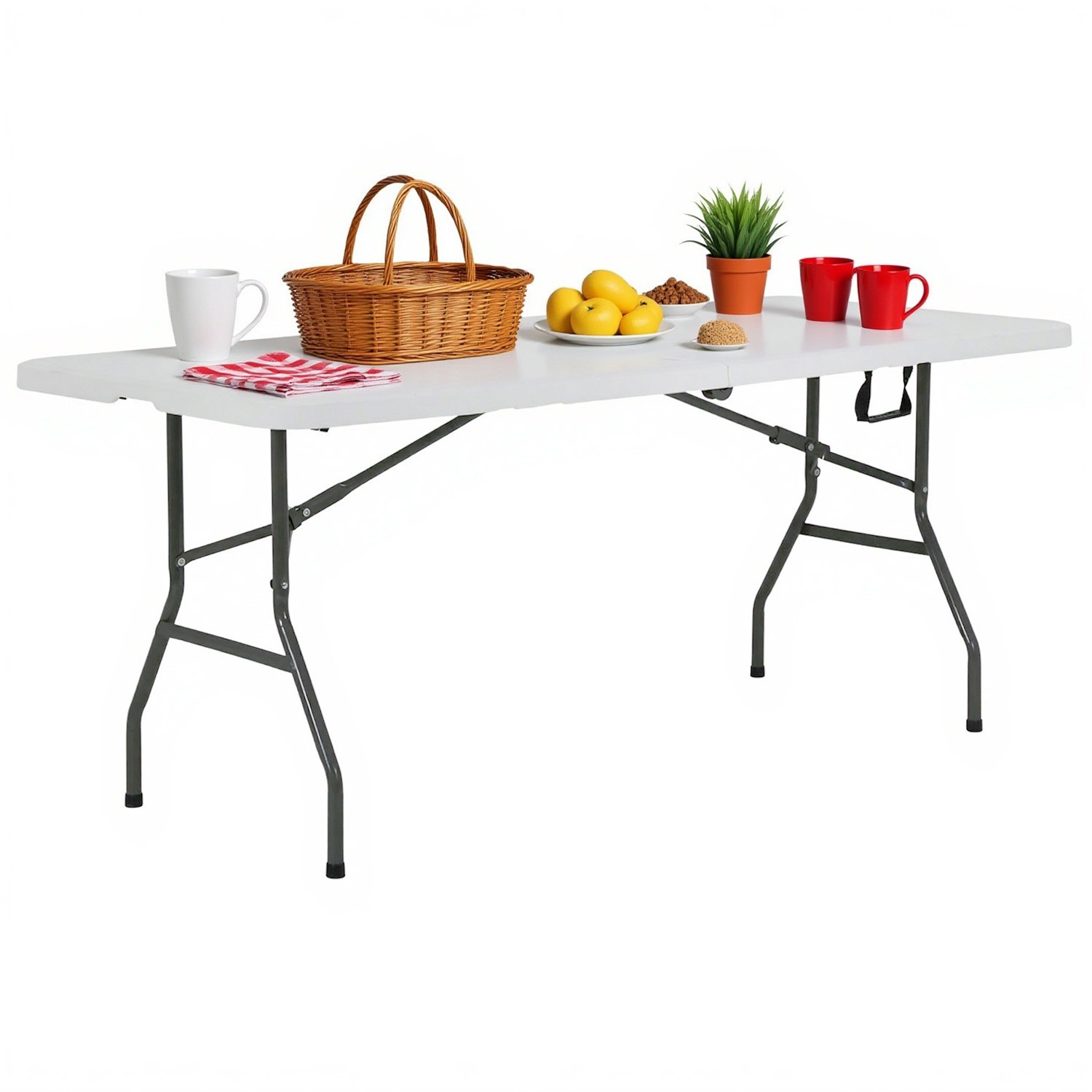 6FT Folding Table Portable Plastic Table w/ Carry Handle Waterproof & Foldable