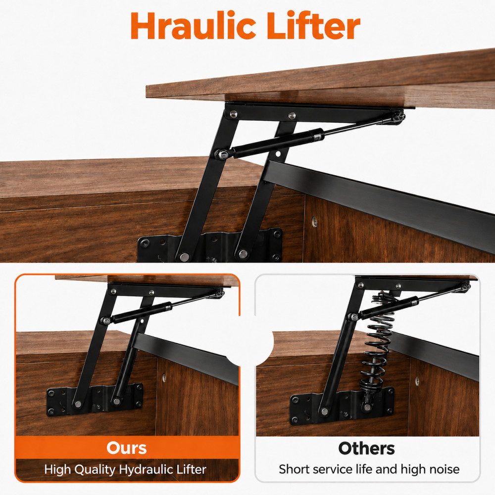 Wood Lift Top Coffee Table Lift Tabletop Dining Center Table for Living Room