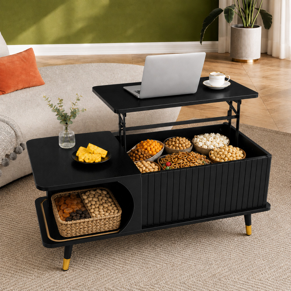 Wood Lift Top Coffee Table Lift Tabletop Dining Center Table for Living Room