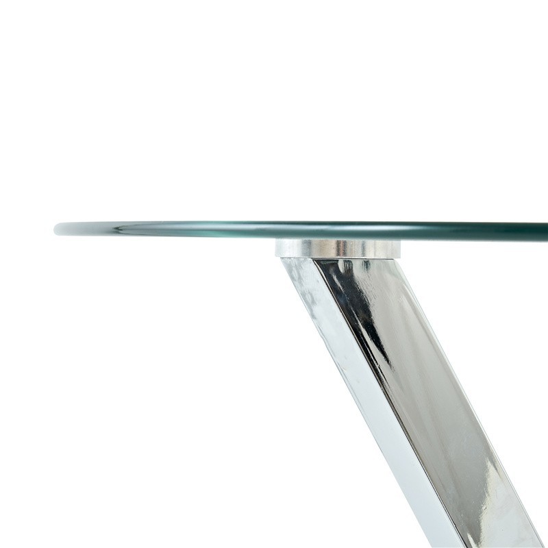 Round Tempered Glass Dining Table Home Kitchen Table W/ Chrome Plated Metal Legs