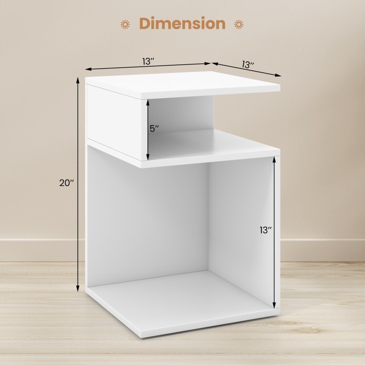 S-Shaped Modern Nightstand End Side Table w/Unique S-shaped & 2Open Compartments