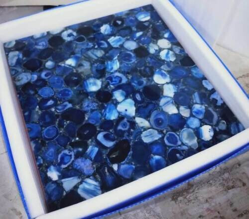 Blue Agate Coffee Table Top, Agate Stone Sofa Center Table, Home Decors 18″x18″