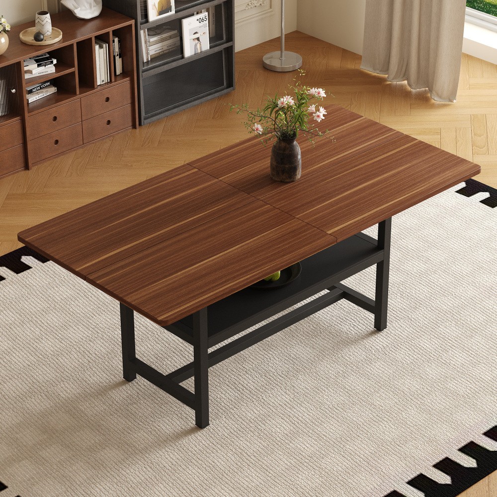 Dining Table Four-piece walnut veneer inlay With storage platform