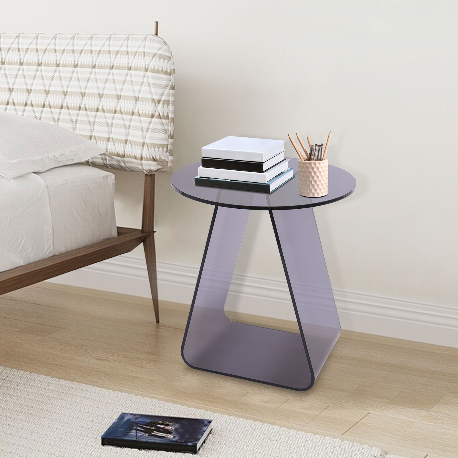 17.71in H Side Table Acrylic End Table Modern Nightstand Floorstand Coffee Desk