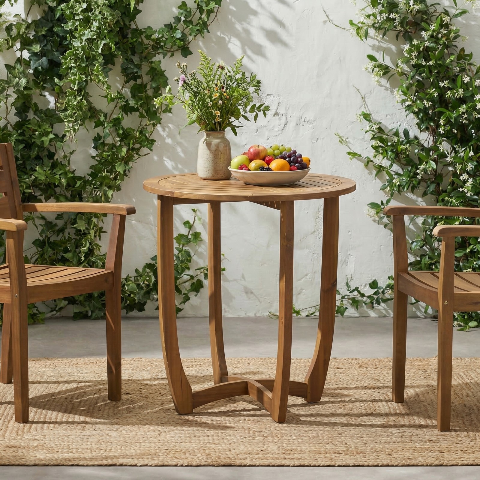 27.5″ Round Acacia Wood Outdoor Accent Table Teak Finish